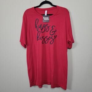 Top Crate Womens Red Hugs & Kisses Short Sleeve Round Neck Basic T Shirt Size XL